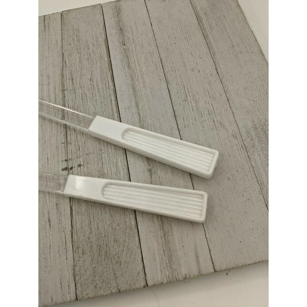 Clear 2 Piece Salad Serving Fork Spoon Tongs White Flatware 11 1/4